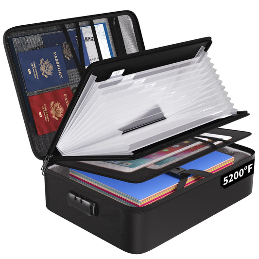 ENGPOW 5200℉ Fireproof File Organizer Bag with 13 Pocket Accordion File Folder,Document Organizer Box with Lock&Labels,Multi-Layer Portable Home Travel Safe Storage Box for Important Documents,Files