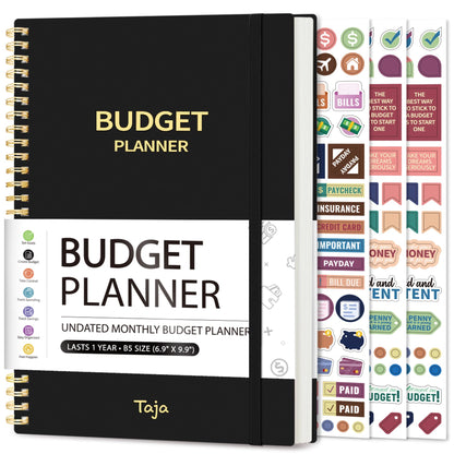 Budget Planner - Monthly Budget Book with Expense Tracker Notebook, Undated Bill Organizer & Finance Planner to Take Control of Your Money, 2024-2025 Account Book to Manage Your Finances-Black